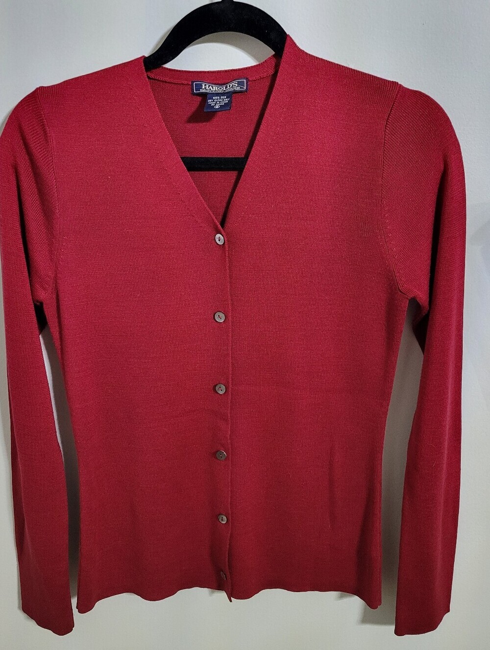 Harold’s 100% Silk Red Button-Front Cardigan, Size S